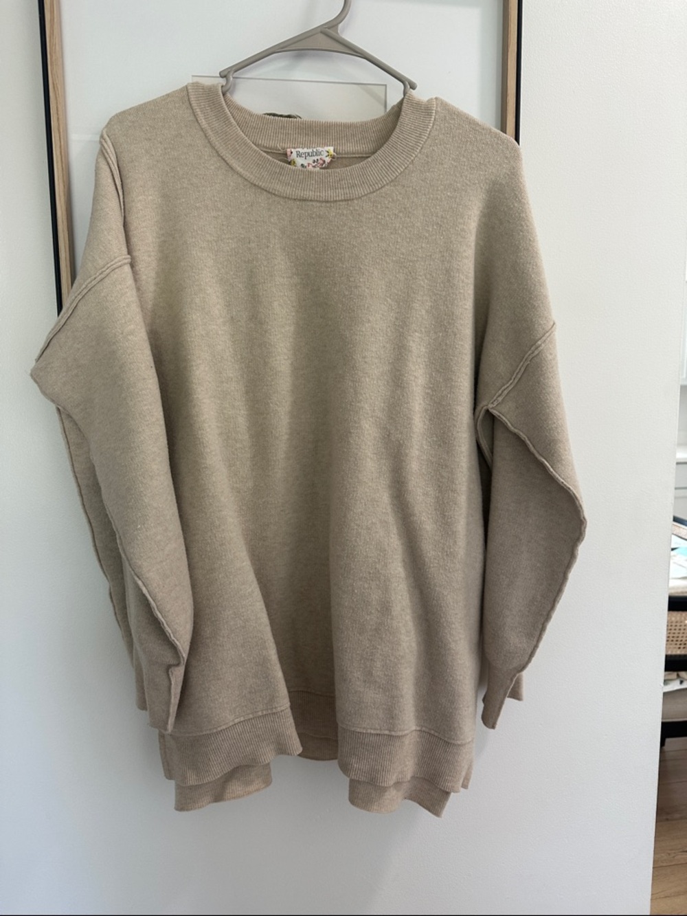 Pink Republic Beige Oversized Crewneck Sweatshirt